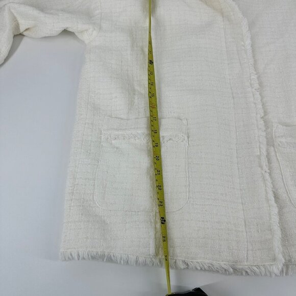 Joie Winter White Blazer Hidden Zipper Oversized Fringe Size Small Cotton Wool B - Picture 9 of 10